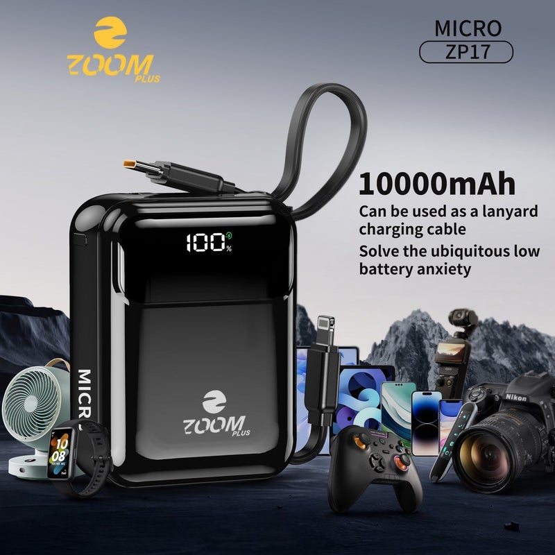 ZOOM PLUS MICRO ZP17 Power Bank 10000mAh | 22.5W PD Fast Charging | Built-in Dual Cables | Digital Display | Ultra-Compact Portable Power Bank - Image 1