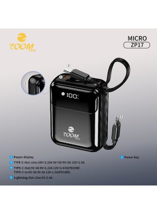 باور بنك زوم بلس MICRO ZP17 بسعة 10000 مللي أمبير | شحن سريع PD بقوة 22.5 واط | كابلات مدمجة مزدوجة | شاشة رقمية | تصميم صغير وخفيف - view 2