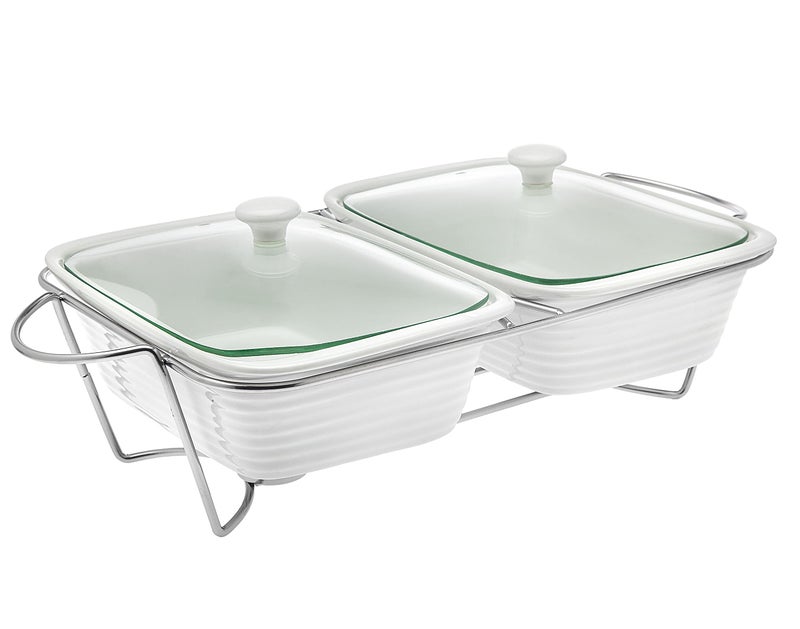 Godinger Oven to Table Double Baker Pan Holder Casserole Roasting Dish - 3qt