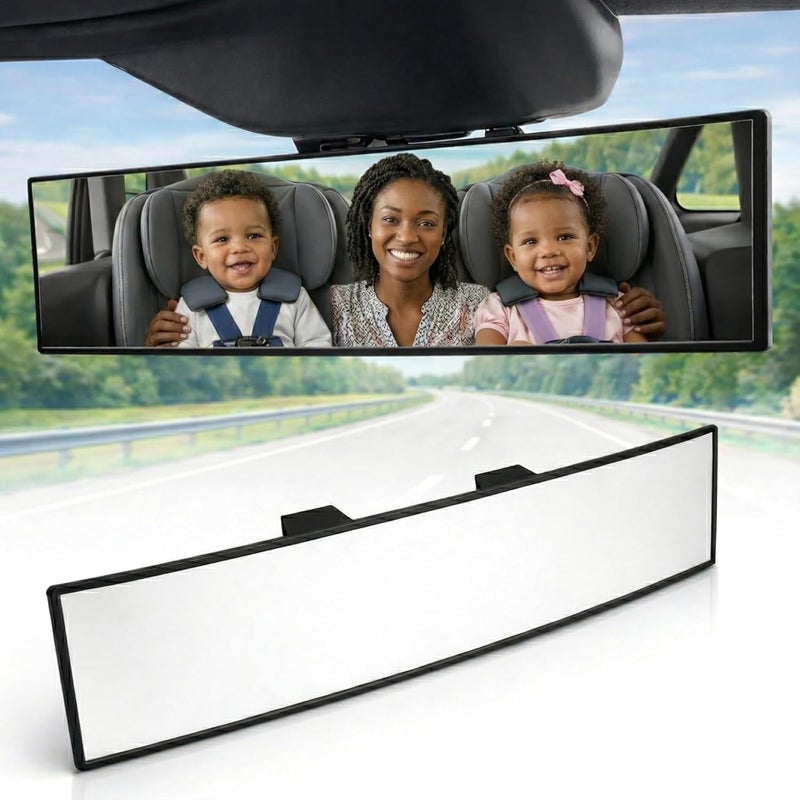 ICBEAMER 9.4" 240mm Easy Clip on Wide Angle Panoramic Blind Spot Fit Auto Interior Rear view Mirror Convex Clear Surface - Image 1
