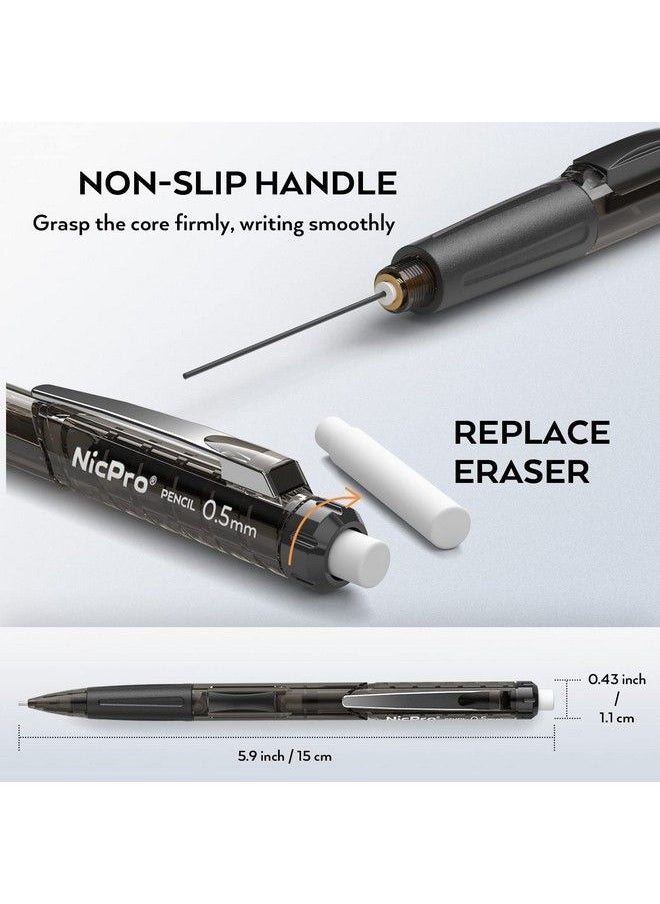 Nicpro - 25Pcs 0.5 Mm Art Mechanical Pencil Bulk Set 10Pcs Rotateerase & Fast Click Lead Mechanical Pencils 0.5Mm With 5 Tubes Hb Lead Refills 10 Eraser Refills For Student Writing Drafting Sketching - Image 1