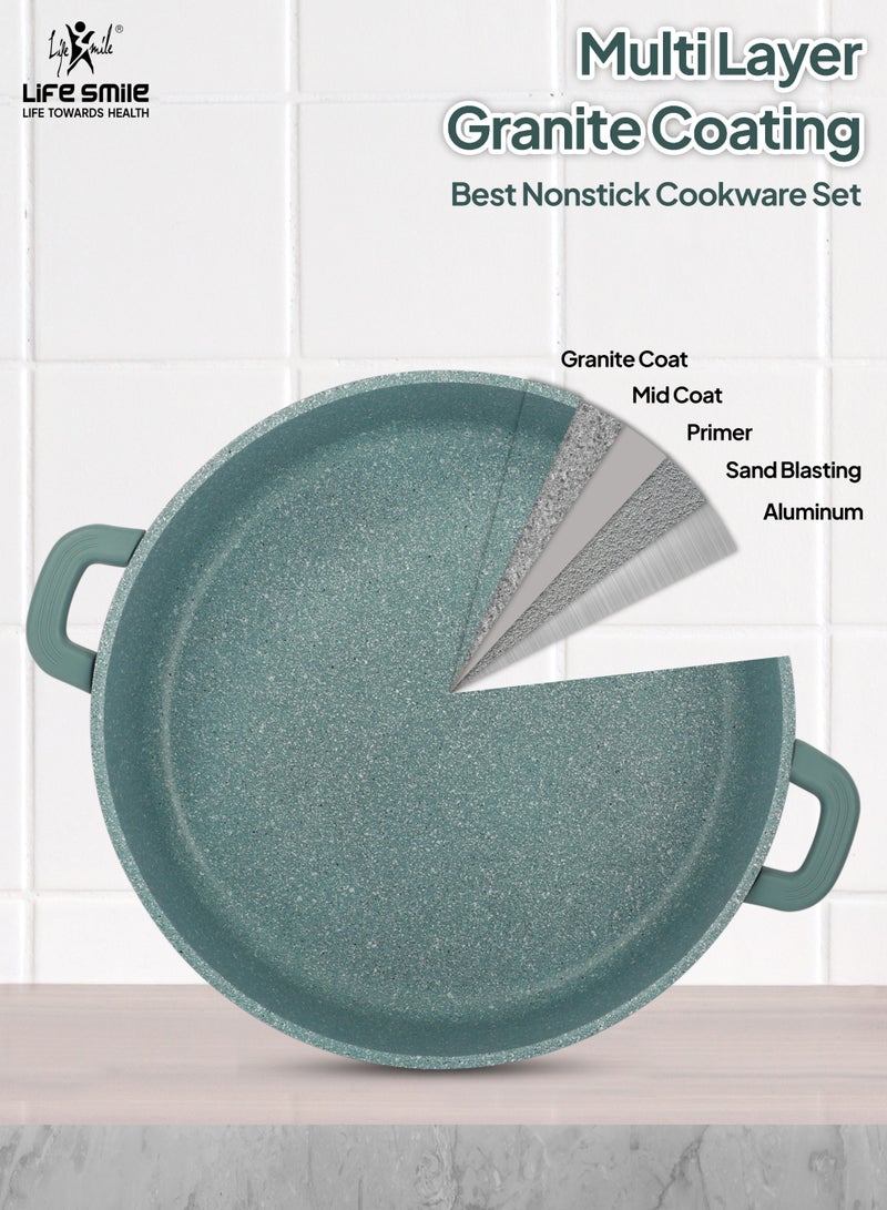 Life Smile LIFE SMILE Cookware Set - Pots and Pans set Granite Non Stick Coating 100% PFOA FREE, Induction Base Cooking Set with Removable Silicone Handles - Oven Safe (Green, 47 Pieces)  - Image 5
