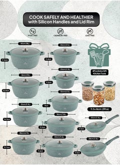 Life Smile LIFE SMILE Cookware Set - Pots and Pans set Granite Non Stick Coating 100% PFOA FREE, Induction Base Cooking Set with Removable Silicone Handles - Oven Safe (Green, 47 Pieces)  - Image 4