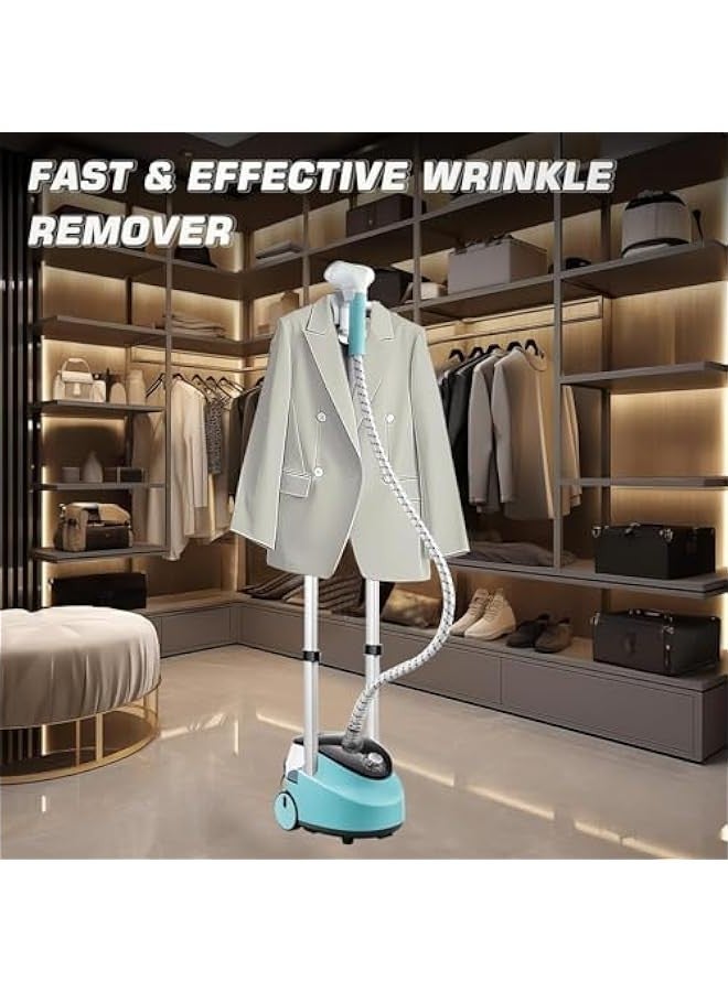 بيوينتي أداة كي بالبخار بقطبين، جهاز كي بخار للملابس قائمة مع علاقة ملابس قابلة للتعديل وعجلات دوارة، لوح كي مدمج، أداة كي كهربائية عالية الطاقة قابلة للتعديل للمنزل - Image 4