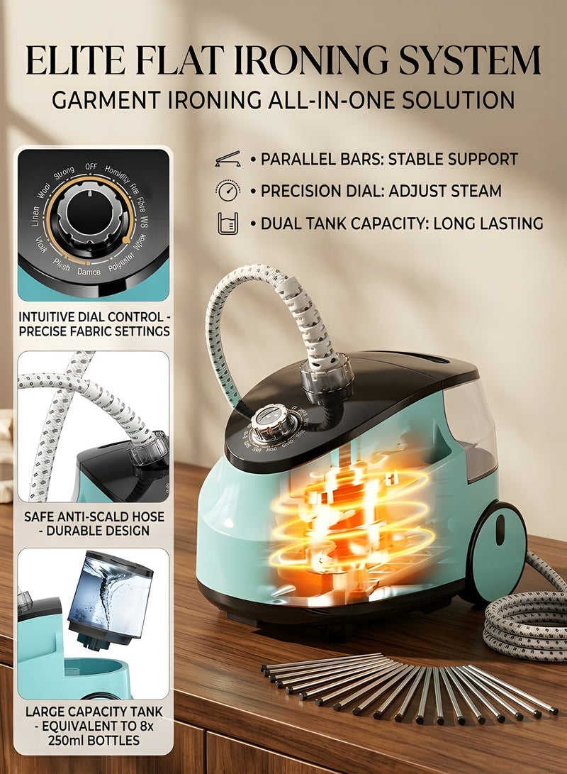 بيوينتي أداة كي بالبخار بقطبين، جهاز كي بخار للملابس قائمة مع علاقة ملابس قابلة للتعديل وعجلات دوارة، لوح كي مدمج، أداة كي كهربائية عالية الطاقة قابلة للتعديل للمنزل - Image 2