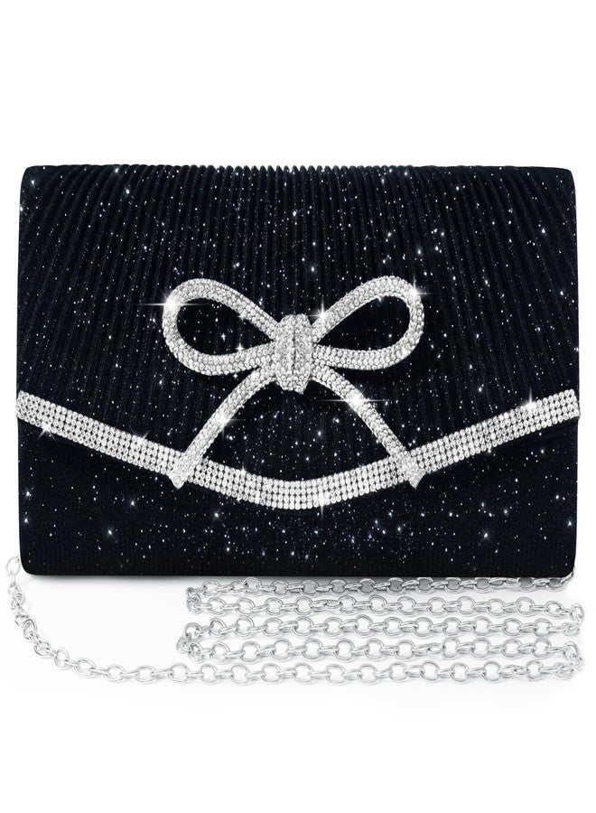 Nexellent Evening Bag Clutch Purses for Women,Sparkly Bow Handbags Crossbody Bag Wedding Bag Glitter Rhinestone Party Prom Purse (Black) - Image 1