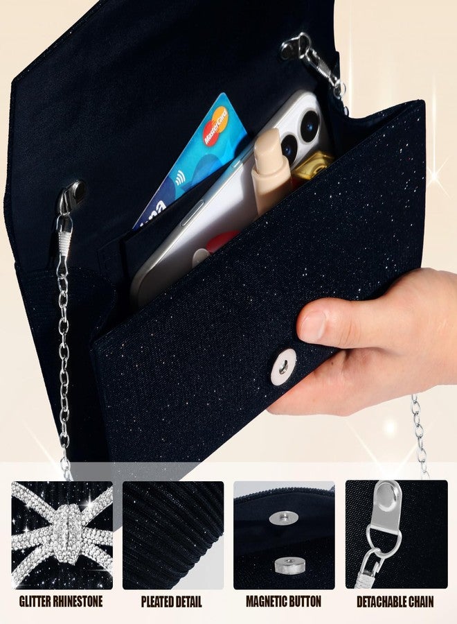 Nexellent Evening Bag Clutch Purses for Women,Sparkly Bow Handbags Crossbody Bag Wedding Bag Glitter Rhinestone Party Prom Purse (Black) - Image 5