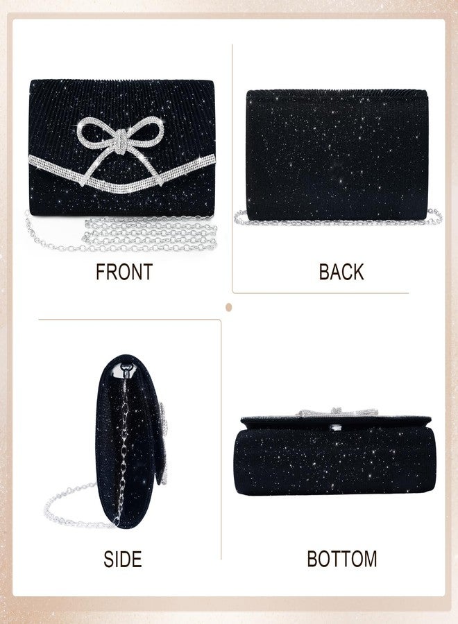 Nexellent Evening Bag Clutch Purses for Women,Sparkly Bow Handbags Crossbody Bag Wedding Bag Glitter Rhinestone Party Prom Purse (Black) - Image 4