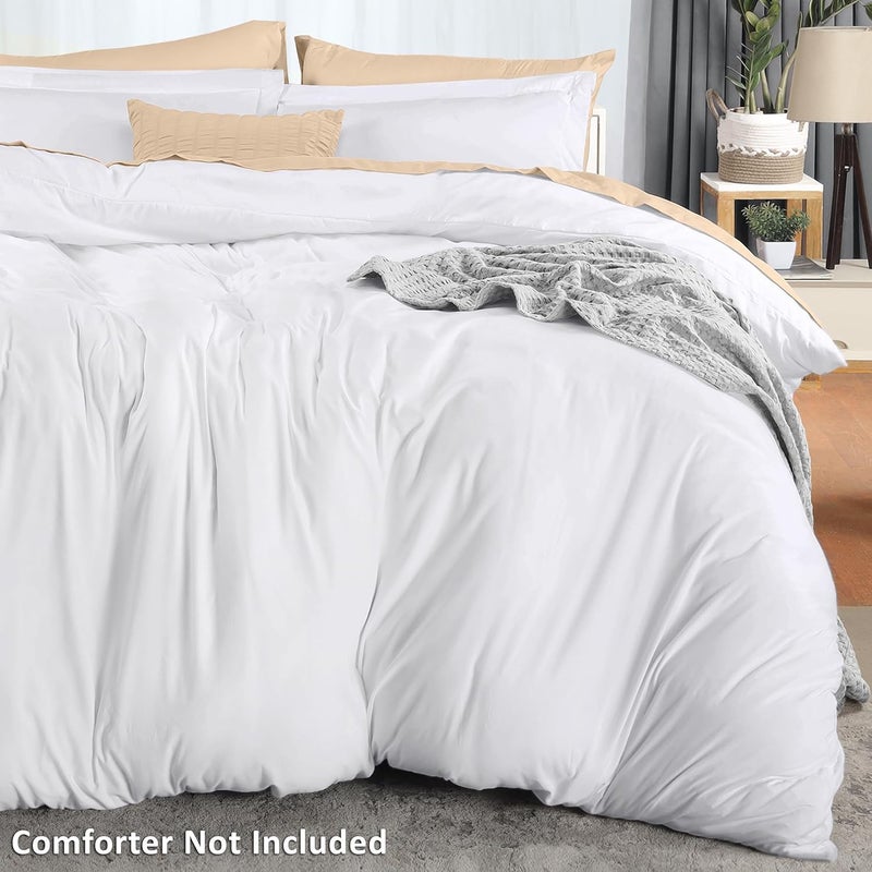 Duvet Cover Cal King Size Set - 1 Duvet Cover with 2 Pillow Shams - 3 Piece Comforter Cover with Zipper Closure - Ultra Soft Brushed Microfiber, 104 X 98 Inches (California King, White) - Image 4