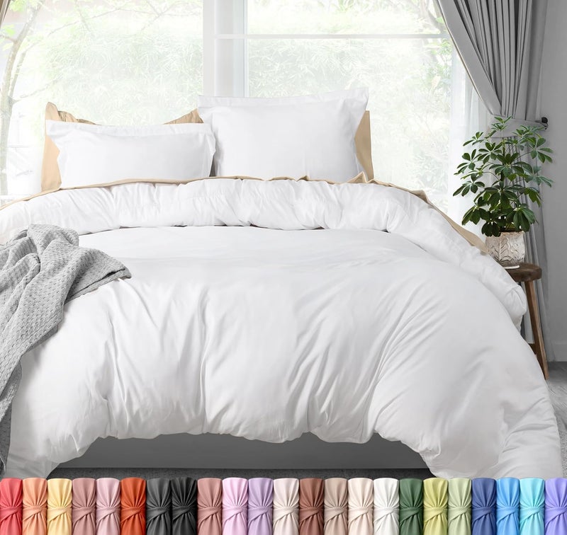 Duvet Cover Cal King Size Set - 1 Duvet Cover with 2 Pillow Shams - 3 Piece Comforter Cover with Zipper Closure - Ultra Soft Brushed Microfiber, 104 X 98 Inches (California King, White) - Image 1