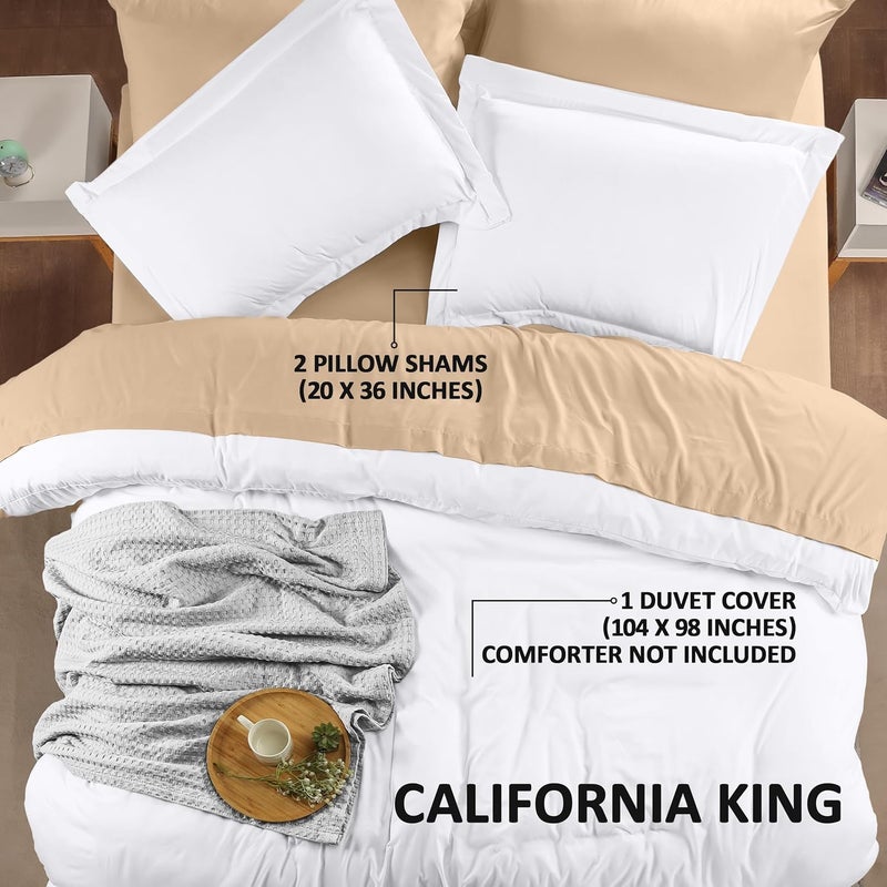 Duvet Cover Cal King Size Set - 1 Duvet Cover with 2 Pillow Shams - 3 Piece Comforter Cover with Zipper Closure - Ultra Soft Brushed Microfiber, 104 X 98 Inches (California King, White) - Image 2