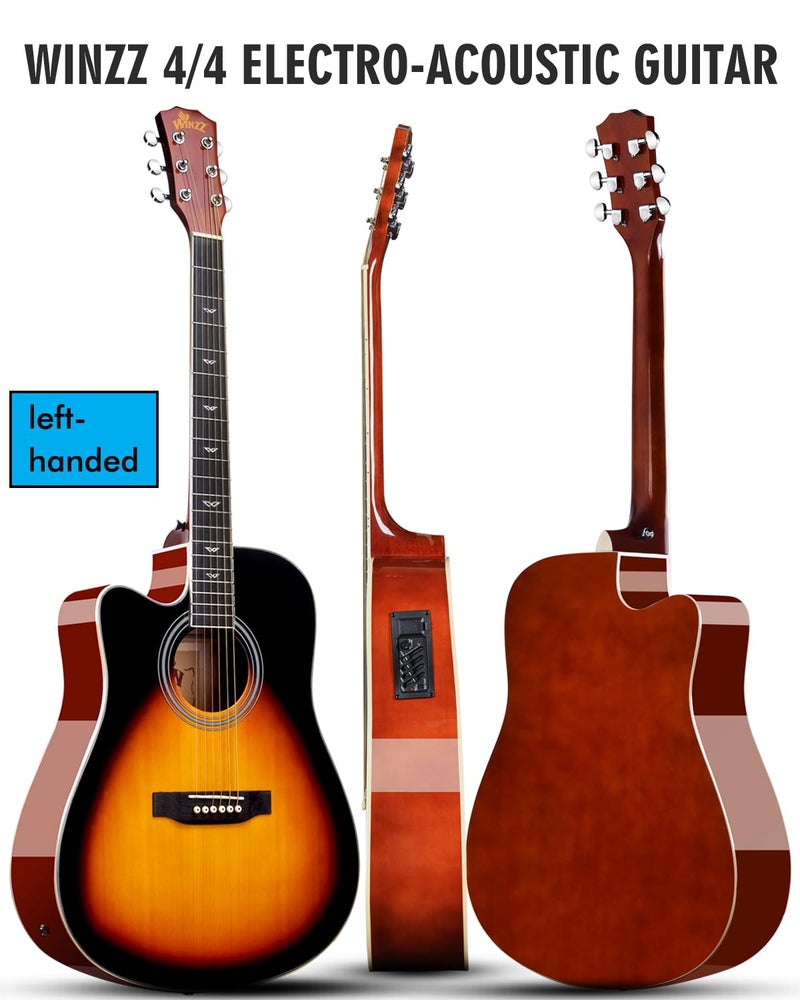 Winzz 4/4 Electro Acoustic Guitar, Left-Handed Western Guitar Set, Adult Beginners, Acoustic Guitar 41 Inch with 4-Band Equaliser (Dreadnought,Glossy Sunburst) - Image 2