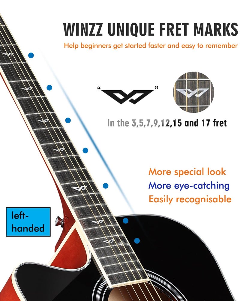 Winzz 4/4 Electro Acoustic Guitar, Left-Handed Western Guitar Set, Adult Beginners, Acoustic Guitar 41 Inch with 4-Band Equaliser (Dreadnought,Glossy Sunburst) - Image 4