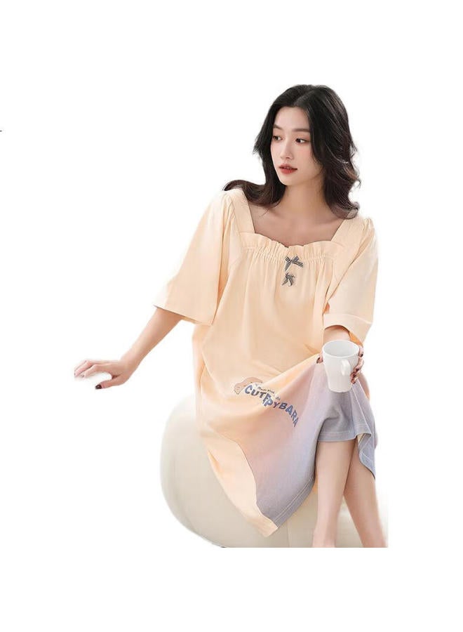 Miiow Women'S Summer Sleep Dress【100% Cotton】Antibacterial And Mite-Proof Ladies' Pajamas Sweet And Fresh Floral Print Home Wear Creamy