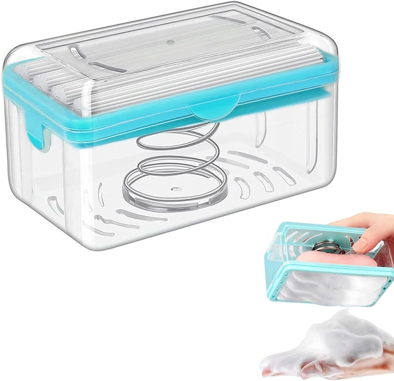 JALCON 2-in-1 Portable Portable Laundry Rolling Soap Box Soap Bar Box Dispenser with Rubber Roller Foaming Soap Saver with Drain Holes and Spring Travel Soap Holder - Image 1