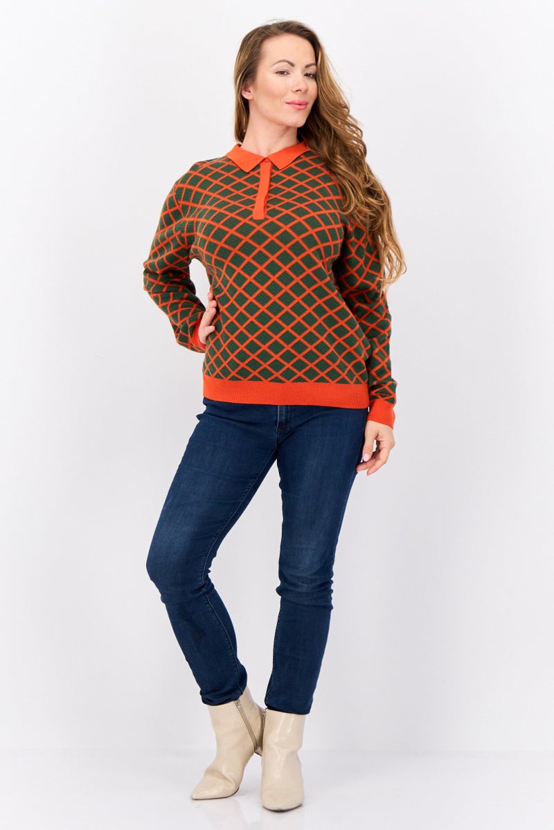 GANT Women Spread Collar Argyle Pattern Sweater, Green - Image 3