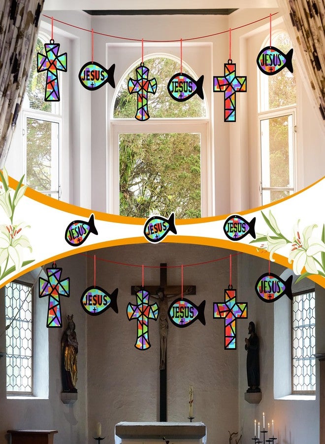 Sinload 24 Sets Religious Cross Fish Crafts Faith Jesus Fish Tissue Paper Christian Suncatcher Kit DIY Art Kit Church Ornaments VBS Sunday School Gifts - Image 5