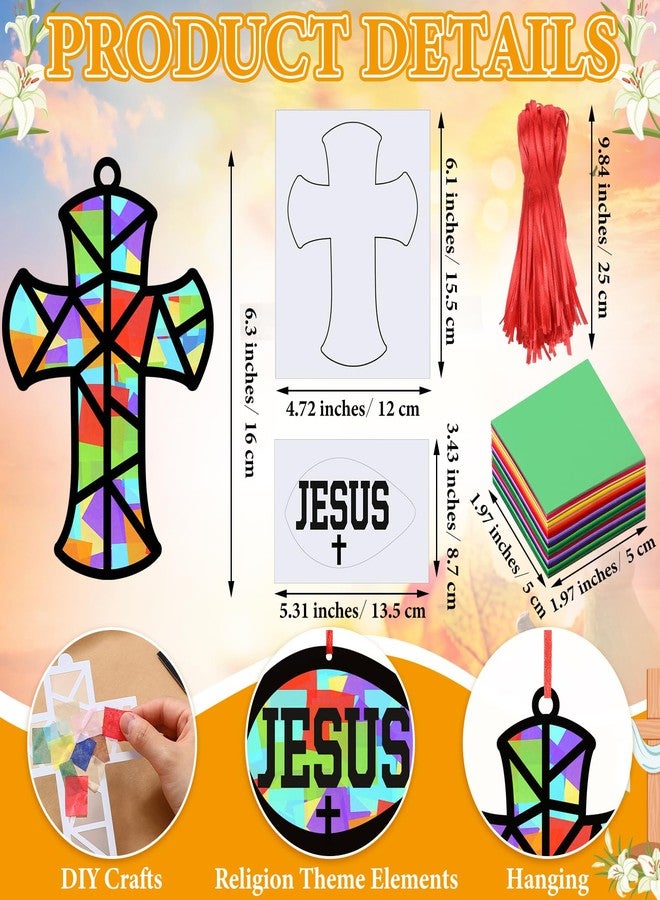 Sinload 24 Sets Religious Cross Fish Crafts Faith Jesus Fish Tissue Paper Christian Suncatcher Kit DIY Art Kit Church Ornaments VBS Sunday School Gifts - Image 2