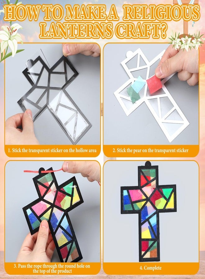 Sinload 24 Sets Religious Cross Fish Crafts Faith Jesus Fish Tissue Paper Christian Suncatcher Kit DIY Art Kit Church Ornaments VBS Sunday School Gifts - Image 3