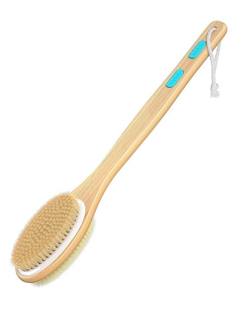 Shower Brush with Soft and Stiff Bristles, Bath Dual-Sided Long Handle Back Scrubber Body Exfoliator for Wet or Dry Brushing