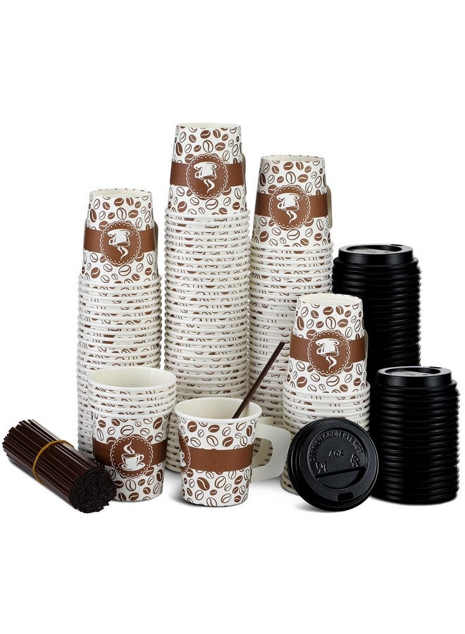 Tessco 200 Set 4 oz Disposable Espresso Cups Bulk with Lids Wide Handles Straws Printed Paper Disposable Coffee Cups for Hot Chocolate,Tea,Cocoa - Image 1