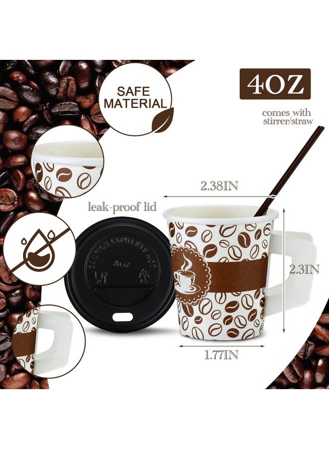 Tessco 200 Set 4 oz Disposable Espresso Cups Bulk with Lids Wide Handles Straws Printed Paper Disposable Coffee Cups for Hot Chocolate,Tea,Cocoa - Image 2