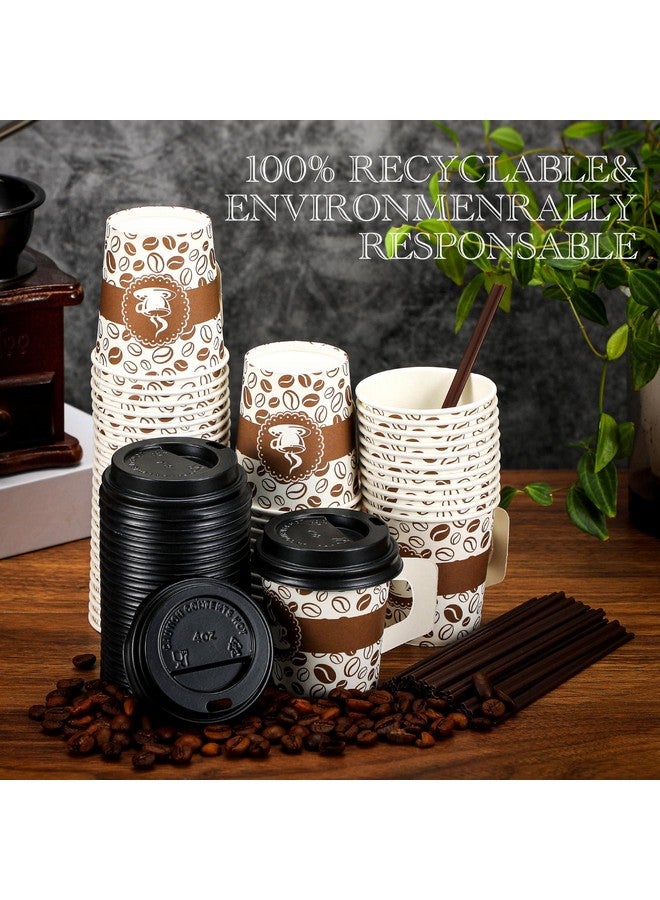 Tessco 200 Set 4 oz Disposable Espresso Cups Bulk with Lids Wide Handles Straws Printed Paper Disposable Coffee Cups for Hot Chocolate,Tea,Cocoa - Image 5