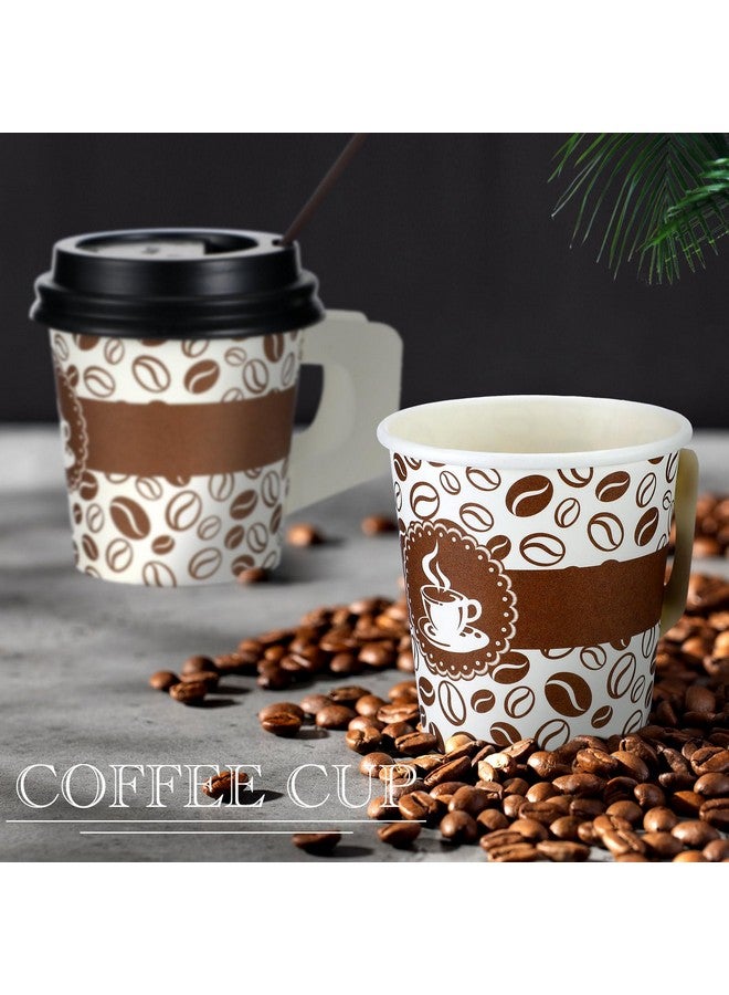 Tessco 200 Set 4 oz Disposable Espresso Cups Bulk with Lids Wide Handles Straws Printed Paper Disposable Coffee Cups for Hot Chocolate,Tea,Cocoa - Image 4