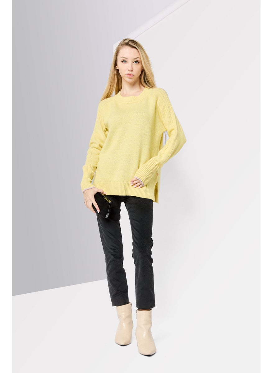 Scotch & Soda Women Ribbed Neck Long Sleeves Textured Sweater, Light Yellow  - Image 2