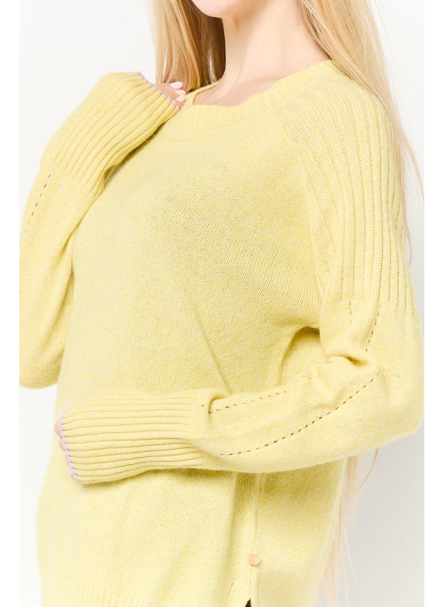 Scotch & Soda Women Ribbed Neck Long Sleeves Textured Sweater, Light Yellow  - Image 3