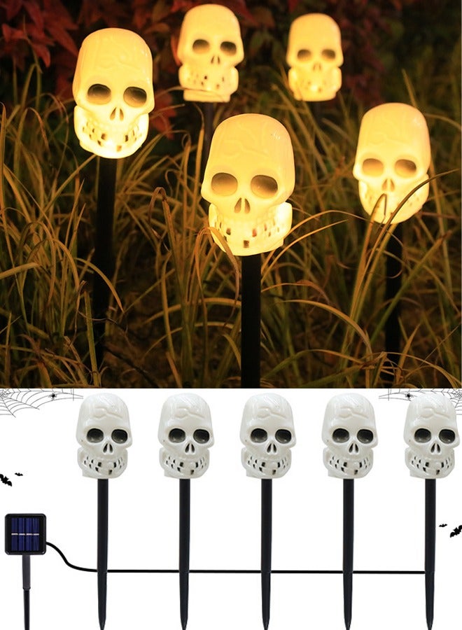TAPIT Halloween Pathway Solar Lights Outdoor Decorations 5PCS LED 3D Light-Up skull Garden Stake Lights Waterproof Outdoor Lights for Yard Lawn Driveway Halloween Decor - Image 1