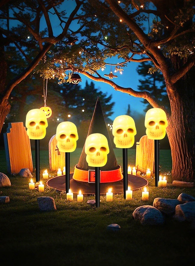 TAPIT Halloween Pathway Solar Lights Outdoor Decorations 5PCS LED 3D Light-Up skull Garden Stake Lights Waterproof Outdoor Lights for Yard Lawn Driveway Halloween Decor - Image 5
