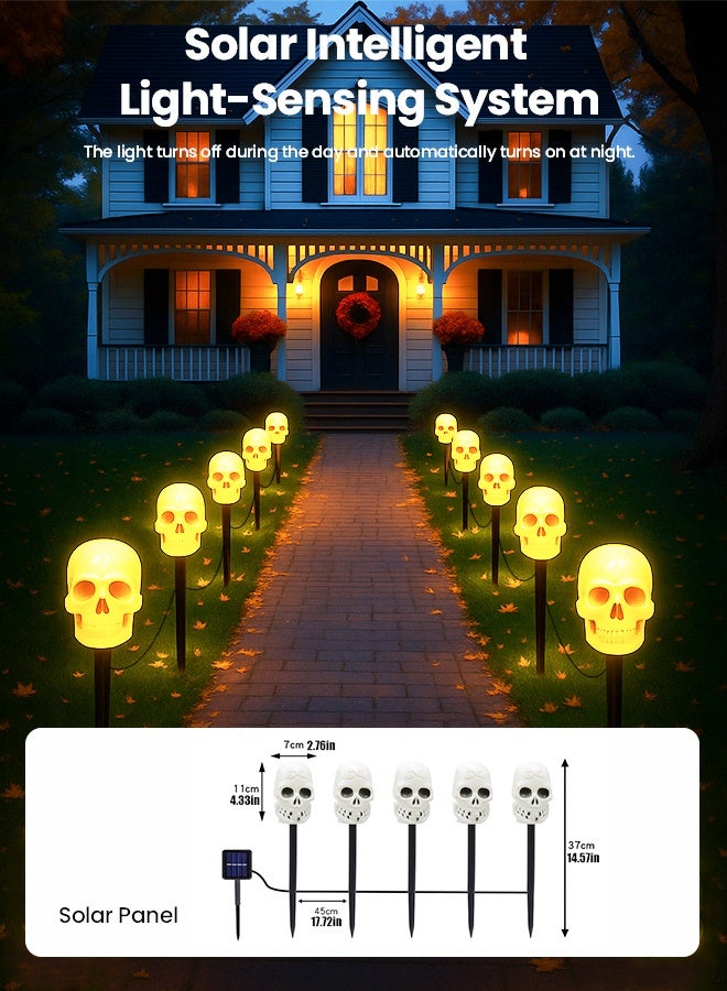 TAPIT Halloween Pathway Solar Lights Outdoor Decorations 5PCS LED 3D Light-Up skull Garden Stake Lights Waterproof Outdoor Lights for Yard Lawn Driveway Halloween Decor - Image 4