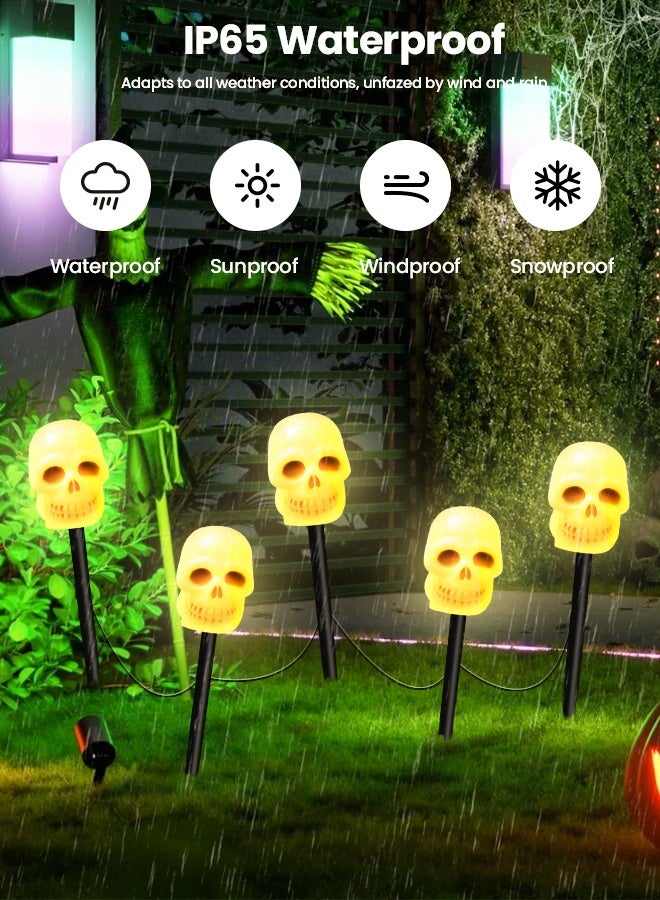 TAPIT Halloween Pathway Solar Lights Outdoor Decorations 5PCS LED 3D Light-Up skull Garden Stake Lights Waterproof Outdoor Lights for Yard Lawn Driveway Halloween Decor - Image 2