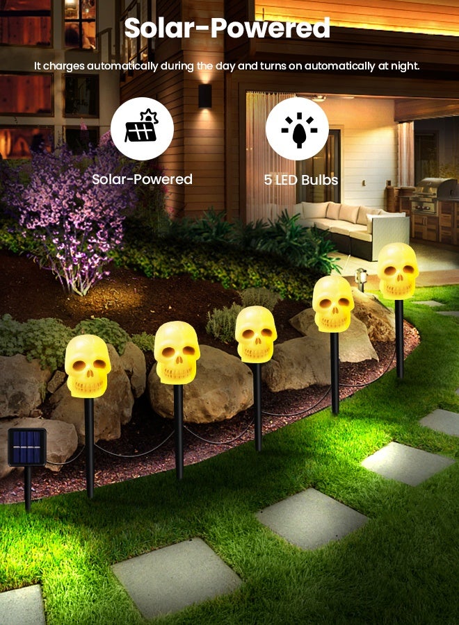 TAPIT Halloween Pathway Solar Lights Outdoor Decorations 5PCS LED 3D Light-Up skull Garden Stake Lights Waterproof Outdoor Lights for Yard Lawn Driveway Halloween Decor - Image 3
