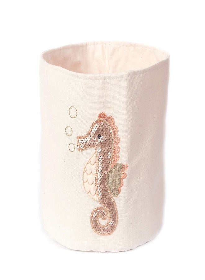 Mon Ami Seahorse Designer Linen Storage Bin, Kids Laundry Basket, Toy Boxes for Kids, Kids Hamper, Cute Baby Nursery Baskets for Bedroom and Bathroom Decor, Toy Storage for Girls & Boys, 8x8 in - Image 1