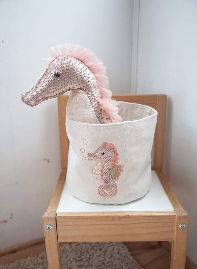 Mon Ami Seahorse Designer Linen Storage Bin, Kids Laundry Basket, Toy Boxes for Kids, Kids Hamper, Cute Baby Nursery Baskets for Bedroom and Bathroom Decor, Toy Storage for Girls & Boys, 8x8 in - Image 2