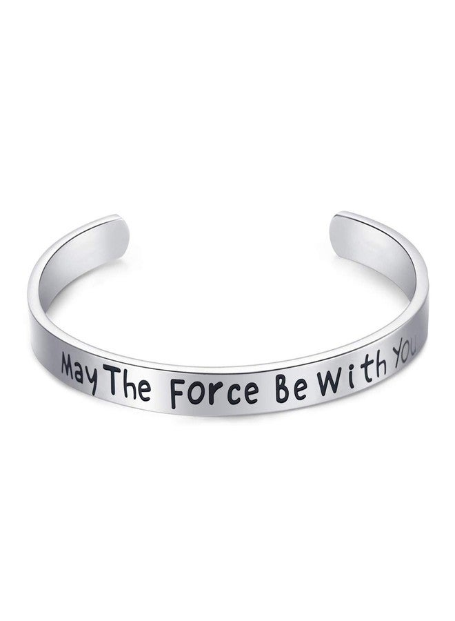 LParkin Galactic Saga Cuff Bracelet - Polished Steel Wrist Jewelry Inspired by Epic Space Adventures | May the Force Themed Gift for Women & Men - Image 1
