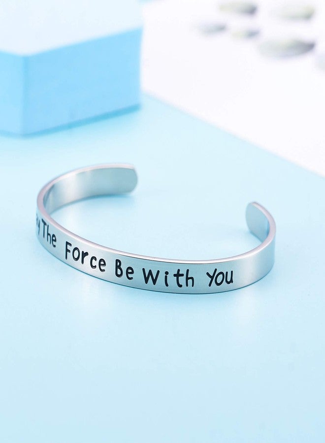 LParkin Galactic Saga Cuff Bracelet - Polished Steel Wrist Jewelry Inspired by Epic Space Adventures | May the Force Themed Gift for Women & Men - Image 4