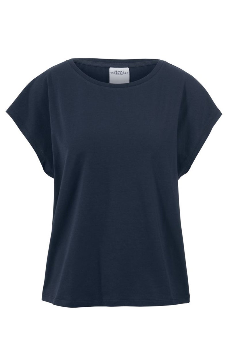 Tchibo تي شيرت نسائي بياقة دائرية وأكمام قصيرة بلون سادة، كحلي - Image 2