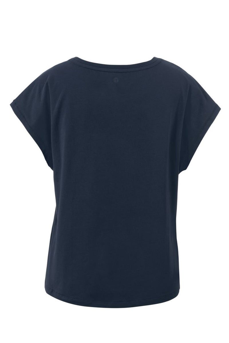 Tchibo تي شيرت نسائي بياقة دائرية وأكمام قصيرة بلون سادة، كحلي - Image 3