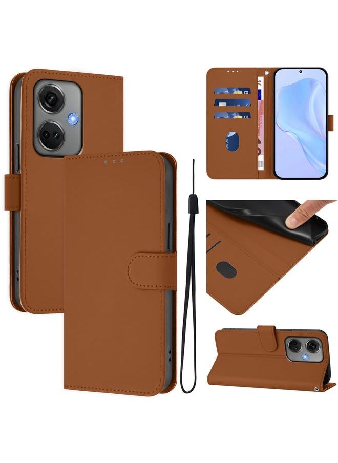 erorex - For OnePlus Nord CE3 5G India Skin Feel Solid Color Leather Phone Case with Lanyard(Brown) - Image 1