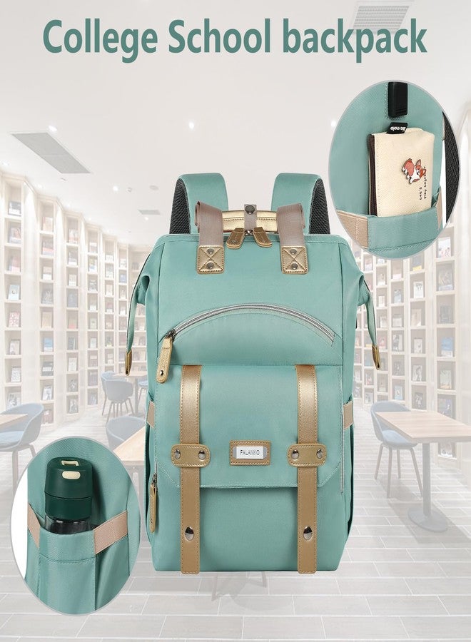 FALANKO Laptop Backpack for Women, Doctor Teacher Nurse Work Bookbag for 17.3 Inch Laptop, Large Travel Wide Open College Shoulder Purse Bag With RFID Anti Theft USB Charging Port-Green - Image 3