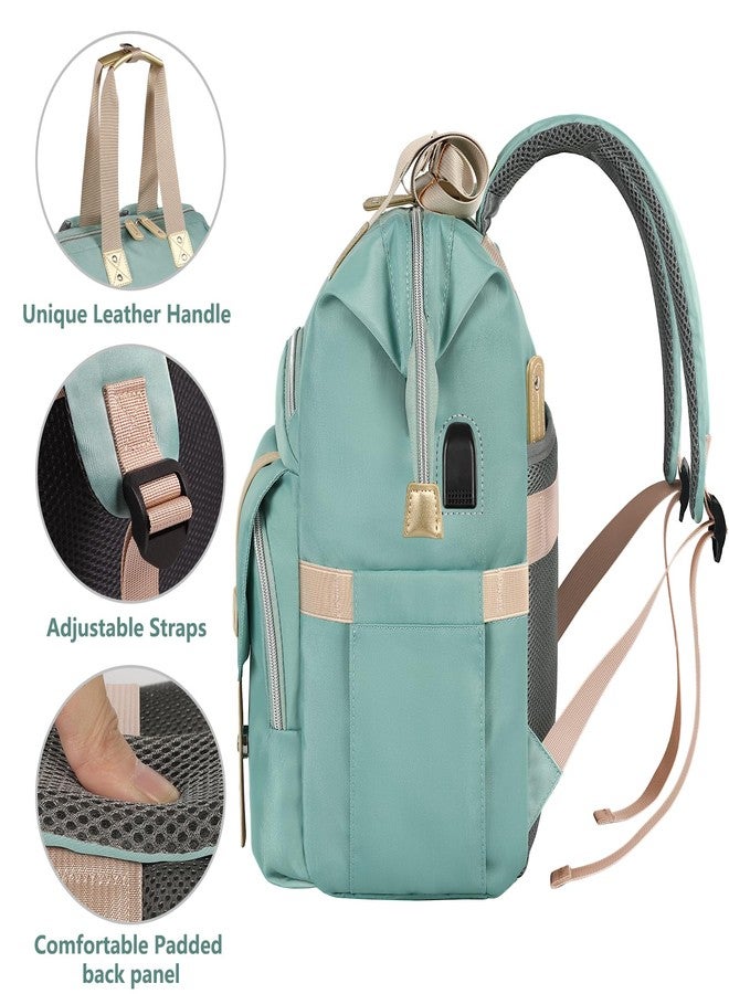 FALANKO Laptop Backpack for Women, Doctor Teacher Nurse Work Bookbag for 17.3 Inch Laptop, Large Travel Wide Open College Shoulder Purse Bag With RFID Anti Theft USB Charging Port-Green - Image 2