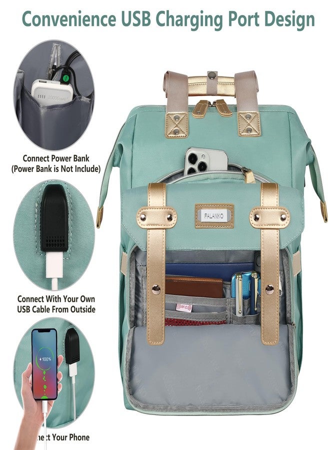 FALANKO Laptop Backpack for Women, Doctor Teacher Nurse Work Bookbag for 17.3 Inch Laptop, Large Travel Wide Open College Shoulder Purse Bag With RFID Anti Theft USB Charging Port-Green - Image 4