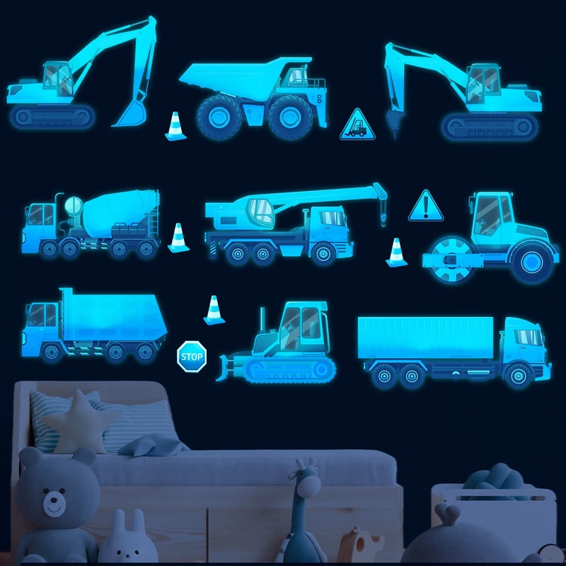 Sinekong Construction Wall Decals Glow in The Dark Wall Stickers City Vehicles Car Wall Decal Luminous Truck Excavator Tractor Decals Transportation Sticker Boys Kids Bedroom Playroom Nursery Ceiling Decor - Image 4