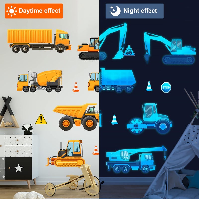 Sinekong Construction Wall Decals Glow in The Dark Wall Stickers City Vehicles Car Wall Decal Luminous Truck Excavator Tractor Decals Transportation Sticker Boys Kids Bedroom Playroom Nursery Ceiling Decor - Image 5