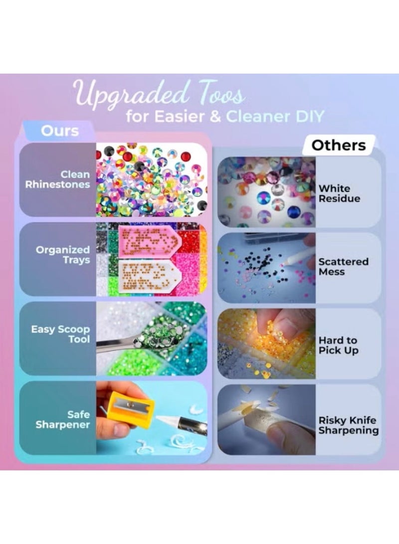 StarKids 【Giant and Luxurious Decorating Kit - 48,000 Pieces】 60 Stunning Colors Resin Rhinestone Jelly Set (3mm Size), with 4 x 10ml Tubes of B7000 Adhesive and Complete Jewelry Tools - The #1 Professional Choice for Decorating Nails, Clothing, Phone Cases, Notebooks, and DIY Art Projects - Image 4