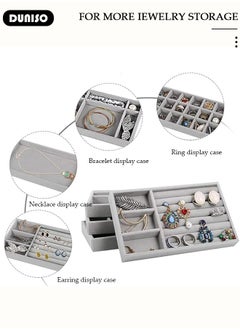 DUNISO Stackable Jewelry Trays Organizer, Closet Drawer Accessories Tray Set of 6 Drawer Organizer for Earring, Ring, Gadgets & Cosmetics, Display Organizer Necklace Storage Showcase Bracelet Removable Tray  - Image 2