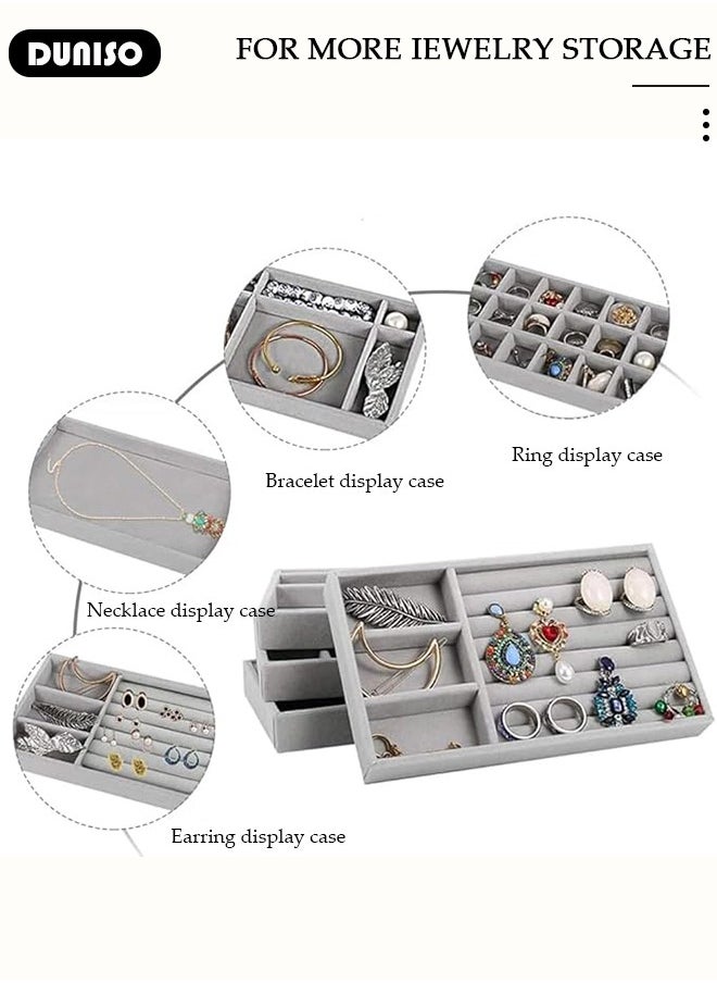DUNISO Stackable Jewelry Trays Organizer, Closet Drawer Accessories Tray Set of 6 Drawer Organizer for Earring, Ring, Gadgets & Cosmetics, Display Organizer Necklace Storage Showcase Bracelet Removable Tray  - Image 2